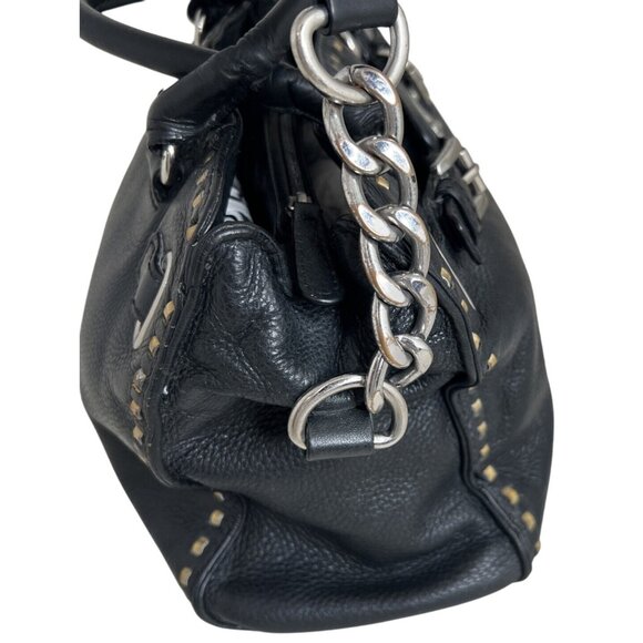 Michael Kors Black Leather Chain Whipstitch Satchel Handbag - Picture 4 of 14